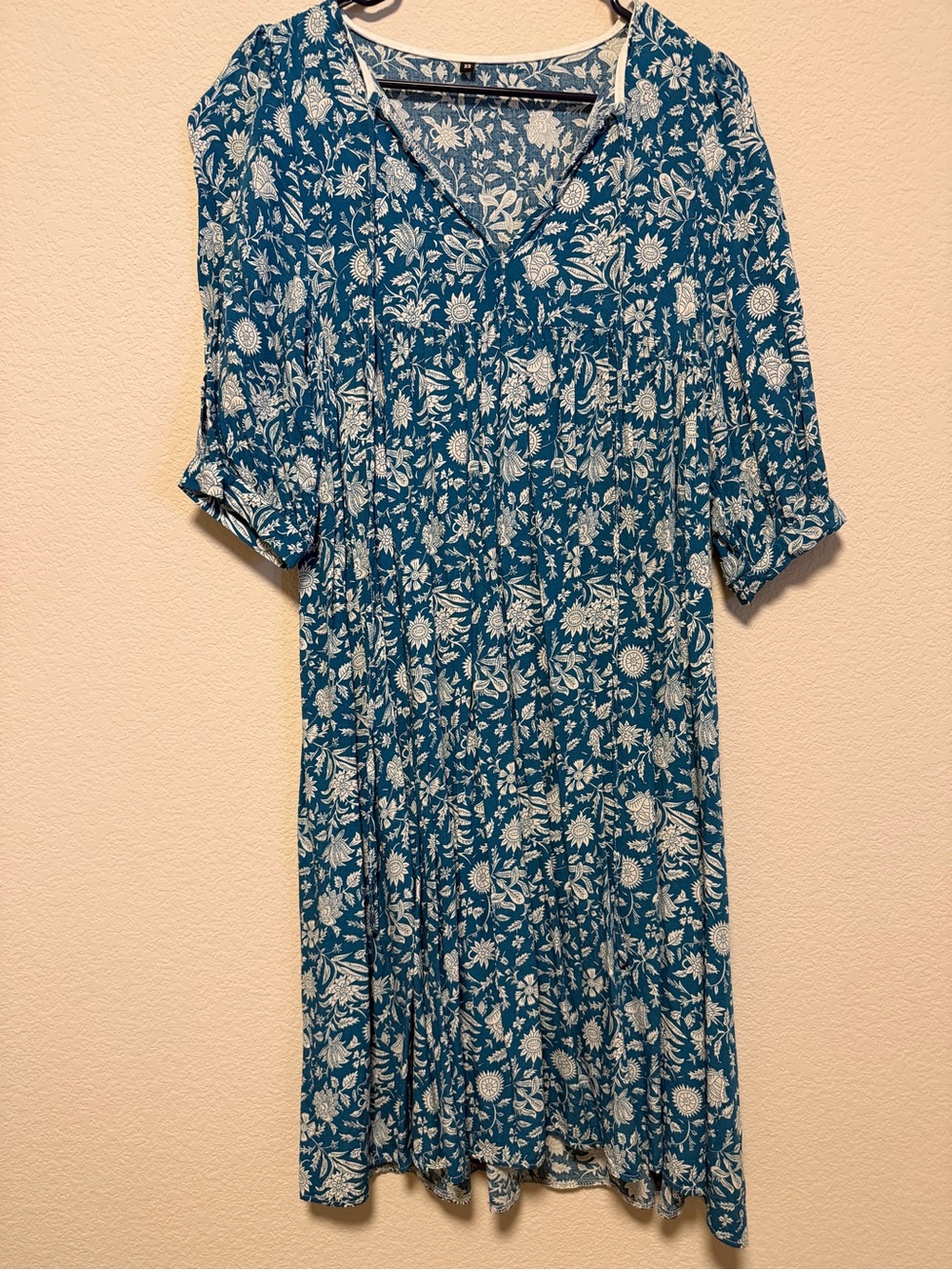 Blue Floral V-Neck Women's Dress
